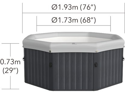 Octagonal portable hot tub with dark gray exterior panels, light gray top rim, and white cushioned interior seating, shown. - Home Interior Shop - MSpa Tuscany 4-6 Person Portable Hard Frame Hot Tub