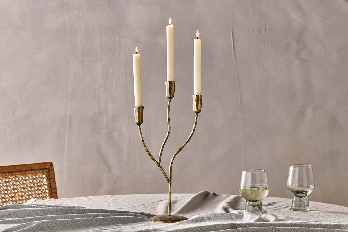 Nkuku Palani Candelabra Antique Brass Small