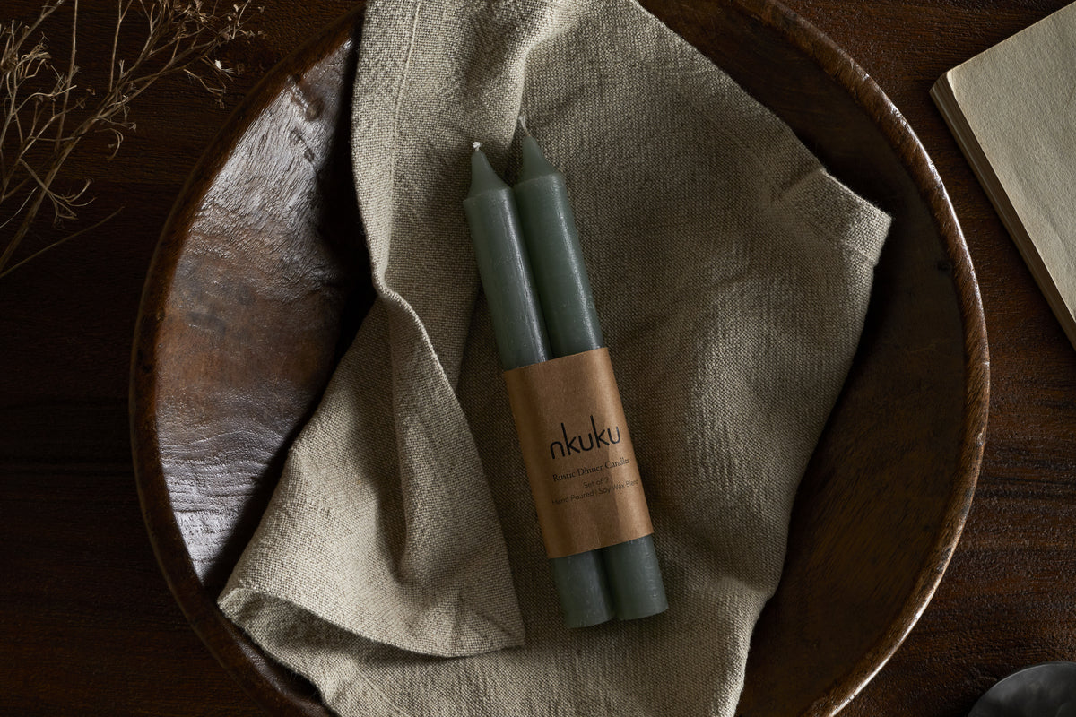Nkuku Rustic Soy Blend Dinner Candle Sage Green (Set Of 2)