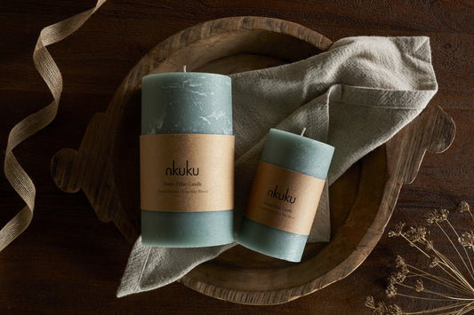 Nkuku Rustic Soy Blend Pillar Candle Sage Green Large