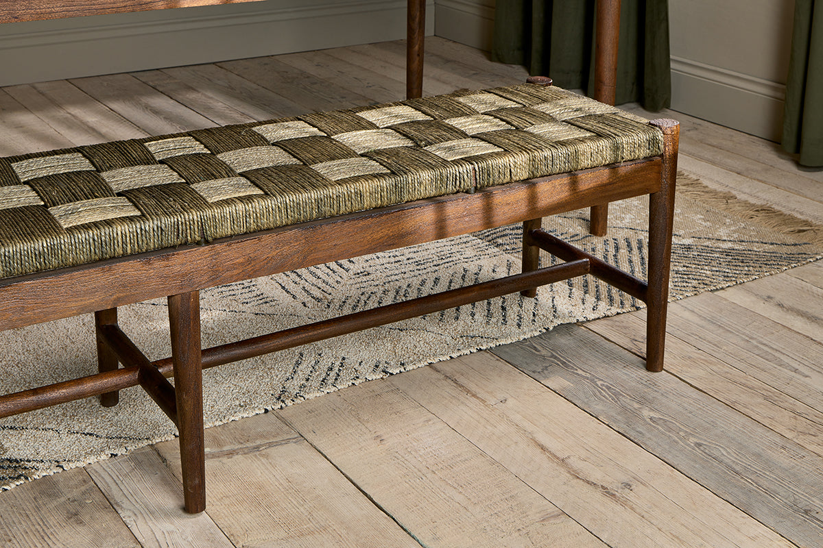Nkuku Raunak Acacia Woven Bench Washed Walnut