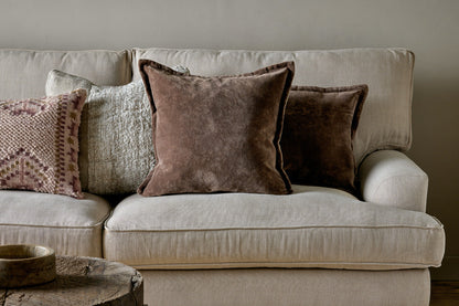 Nkuku Renwal Velvet & Linen Cushion Cover Brown