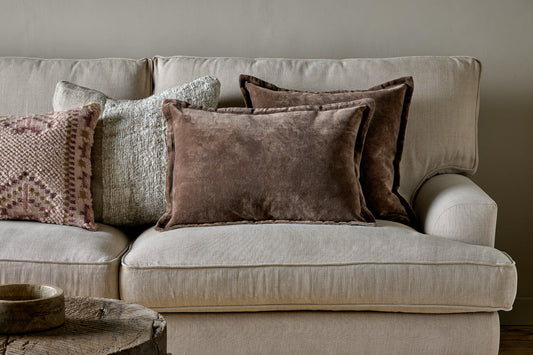 Nkuku Renwal Velvet & Linen Cushion Cover Brown