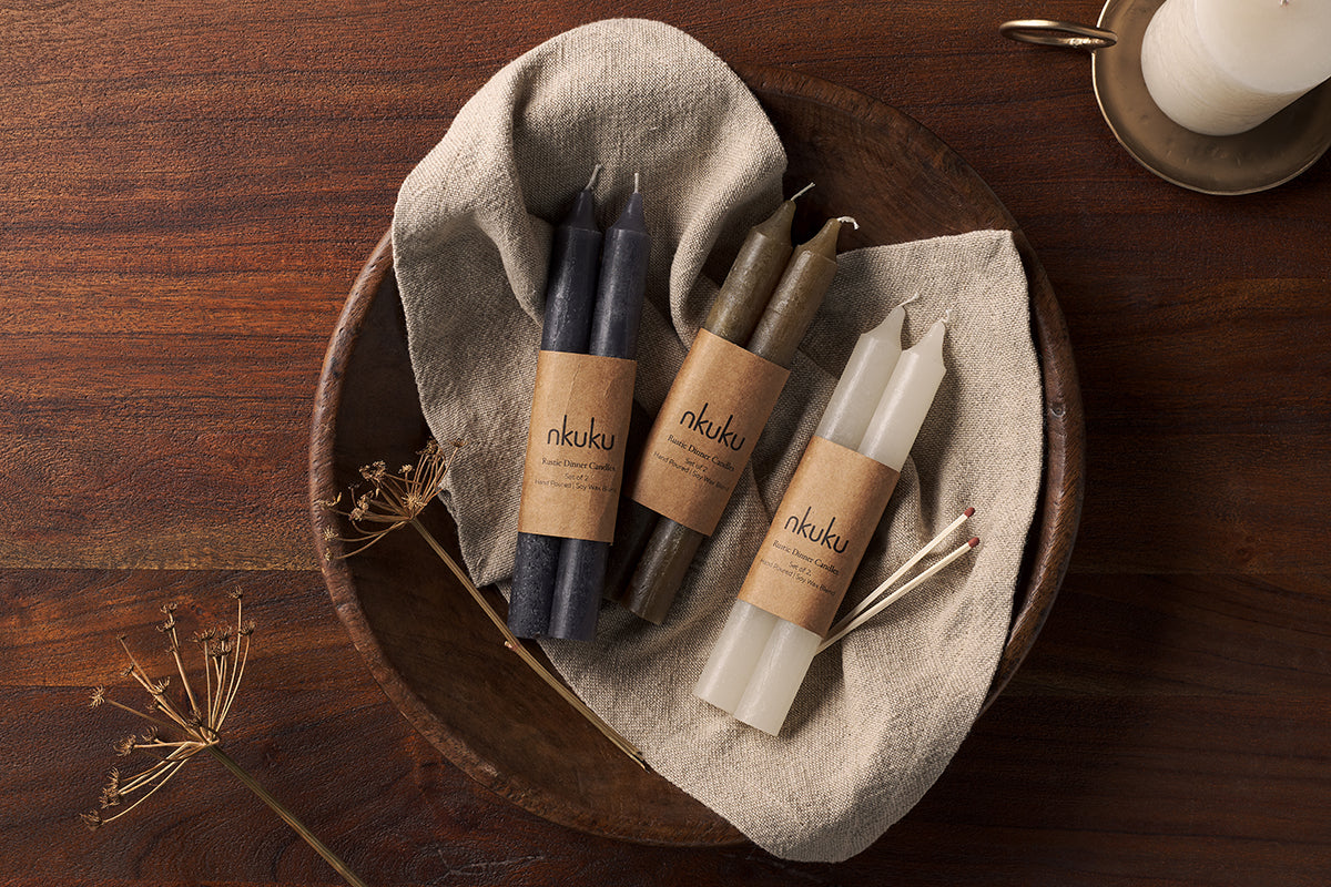 Nkuku Rustic Soy Blend Dinner Candle Charcoal (Set Of 2)