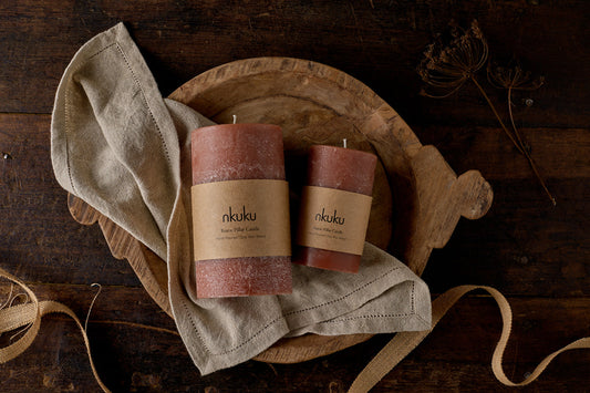 Nkuku Rustic Soy Blend Pillar Candle Rust Small