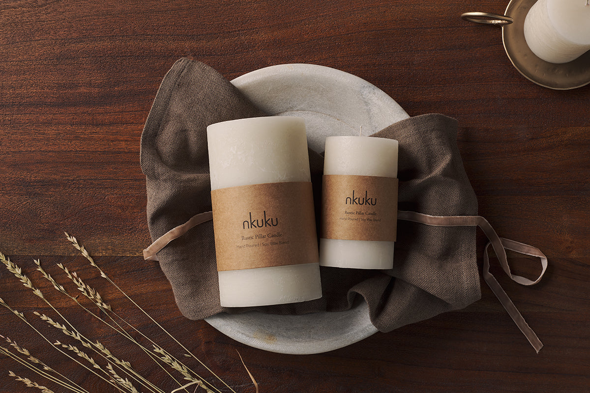 Nkuku Rustic Soy Blend Pillar Candle White Large
