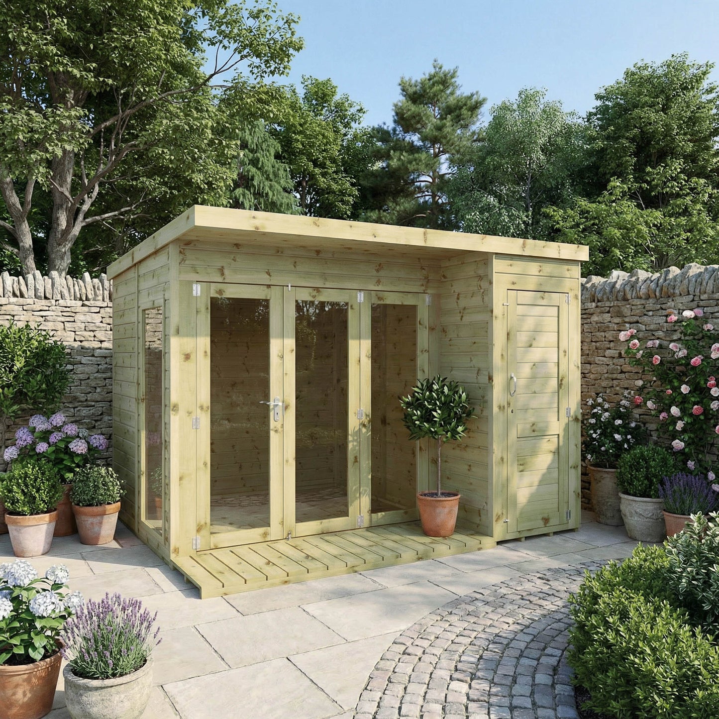 Contemporary Summerhouse with Side Shed