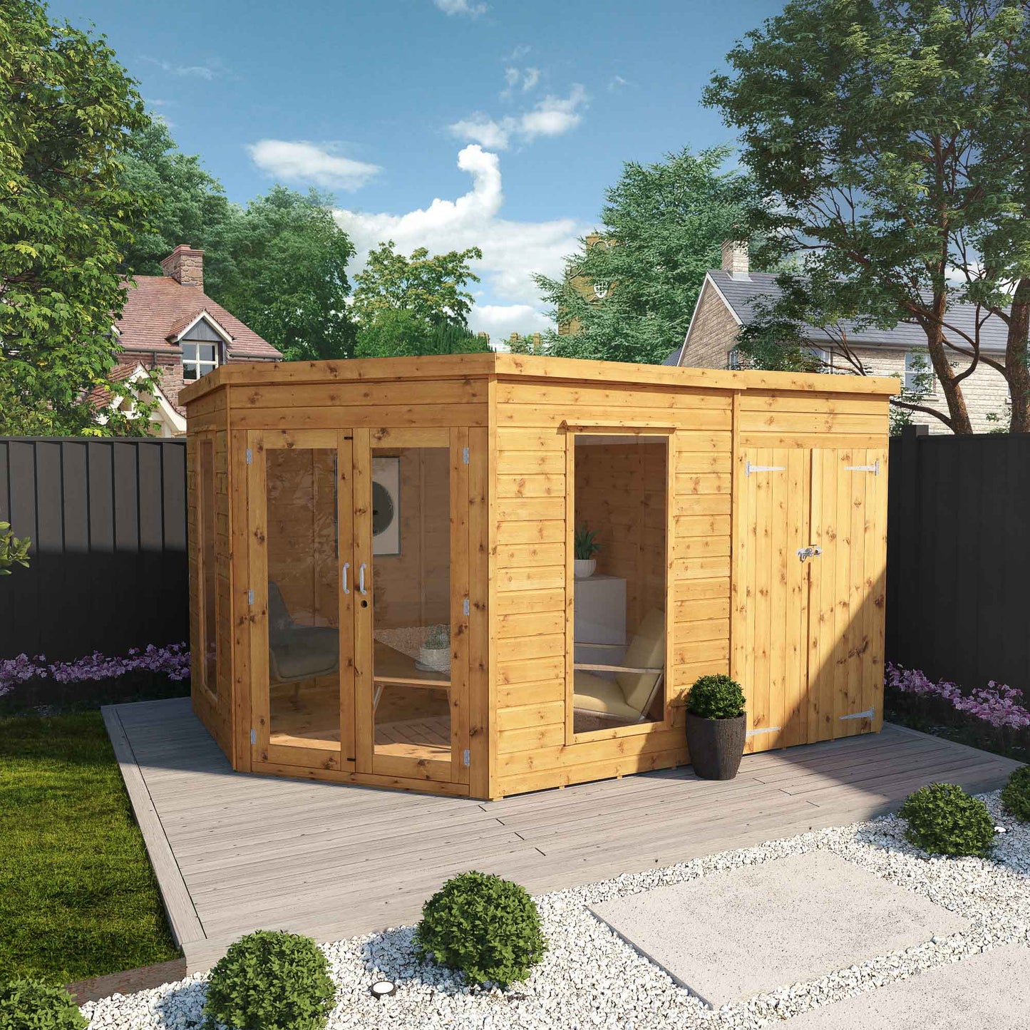 Premium Corner Summerhouse with Side Shed