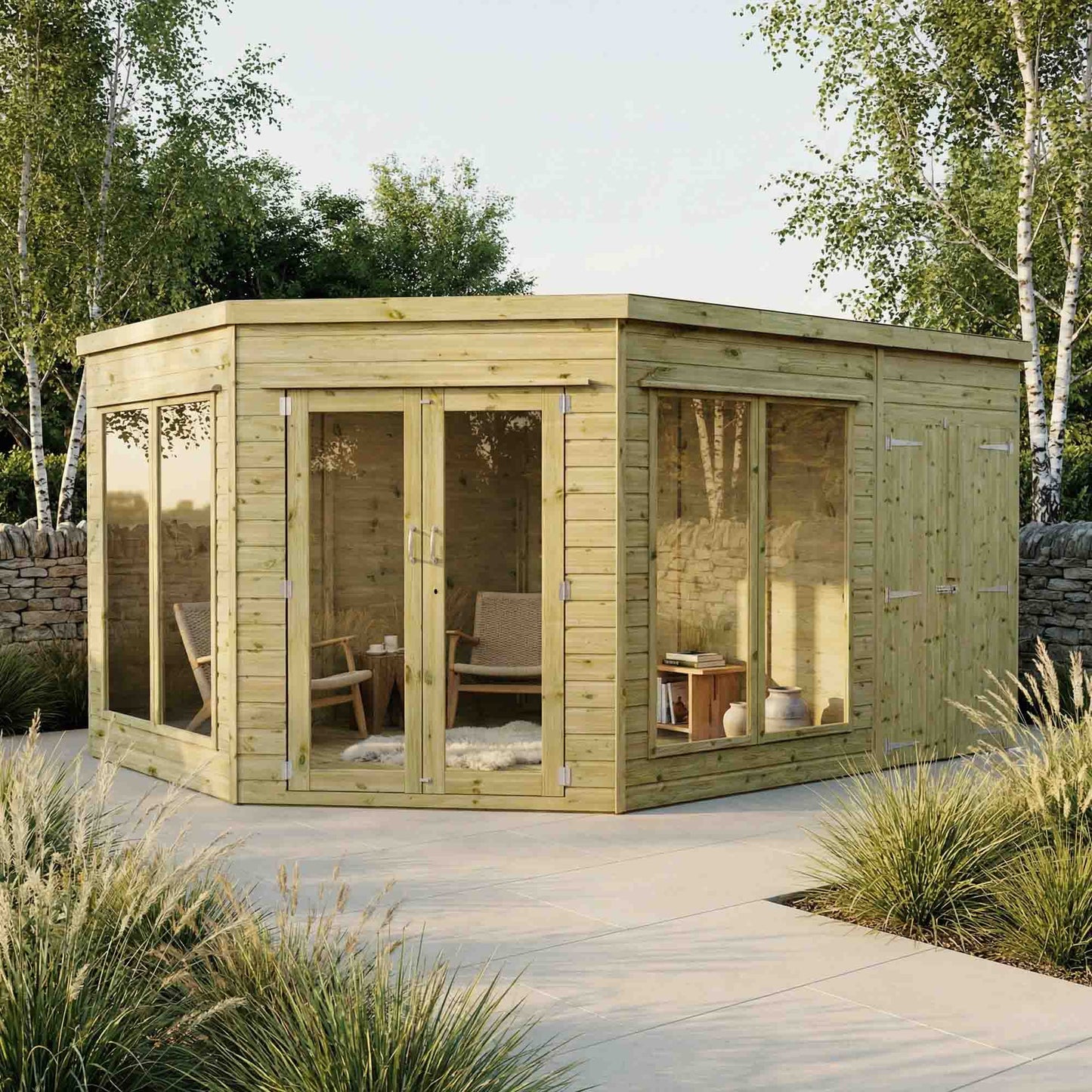 Premium Corner Summerhouse with Side Shed