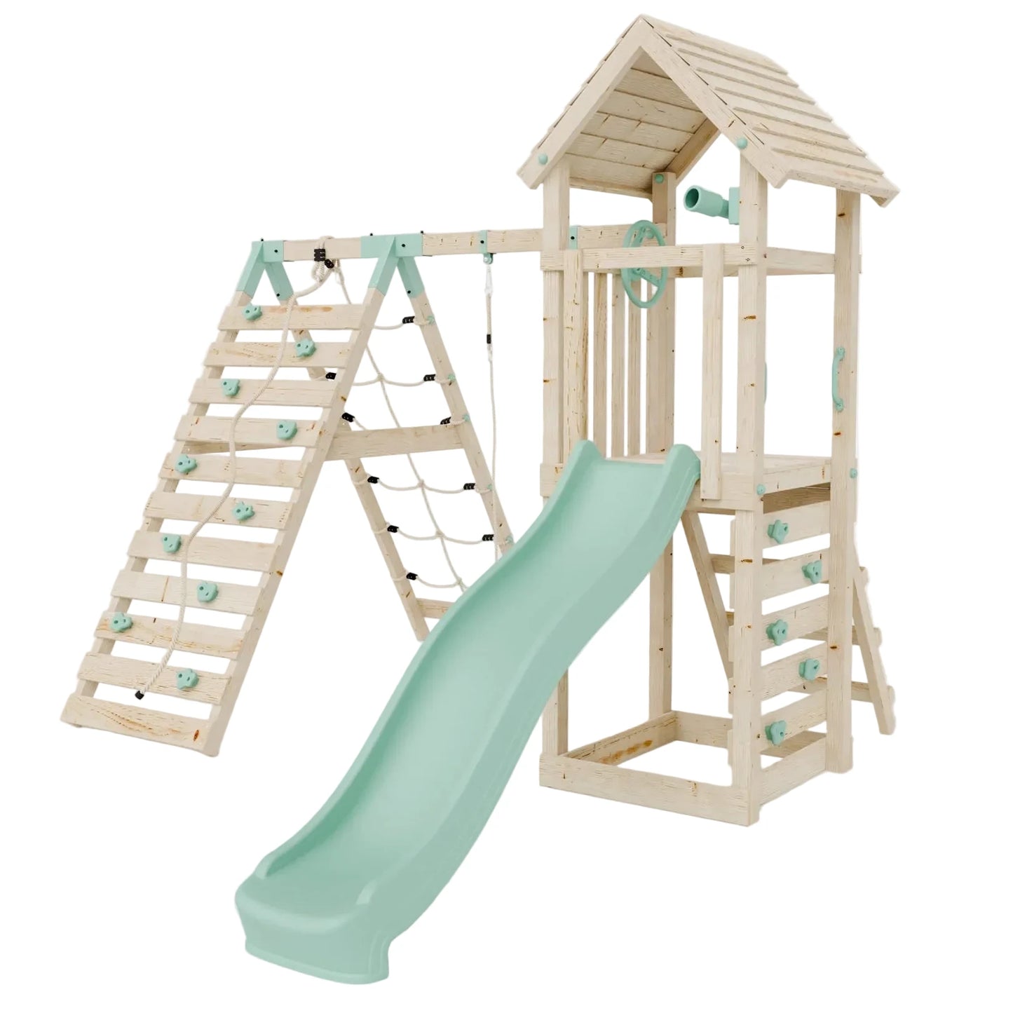 Climbing Frame With Single Swing& Climbing Wall - Bramblewick Forest V
