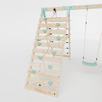 Climbing Frame With Single Swing& Climbing Wall - Bramblewick Forest V