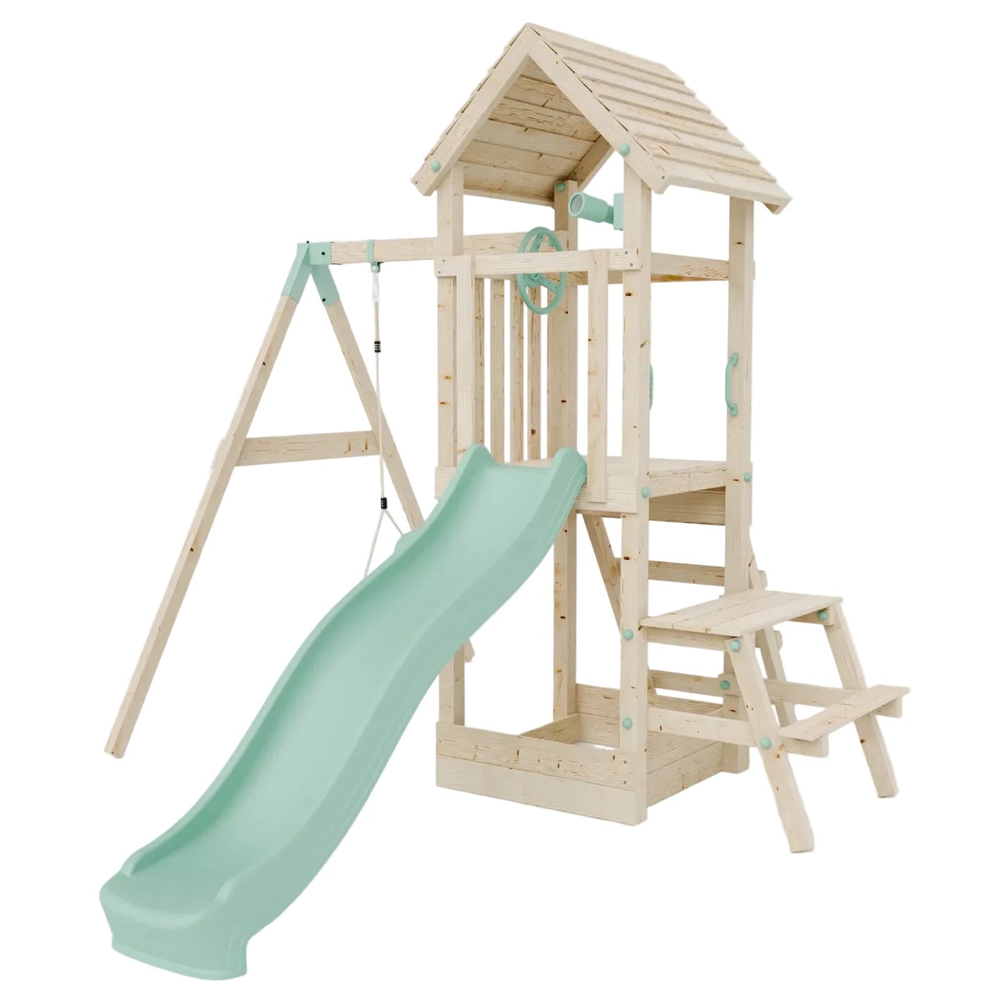 Climbing Frame With Single Swing & Picnic Table - Bramblewick Forest II