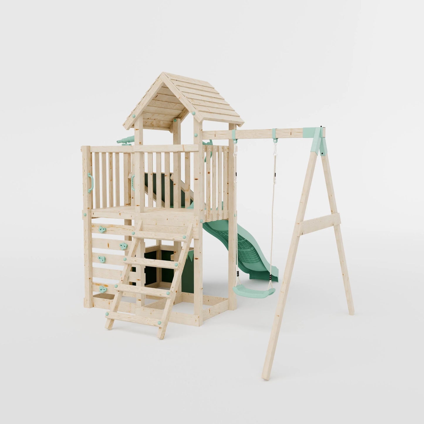 Extended Climbing Frame With Single Swing & Shop - Bramblewick Forest VI