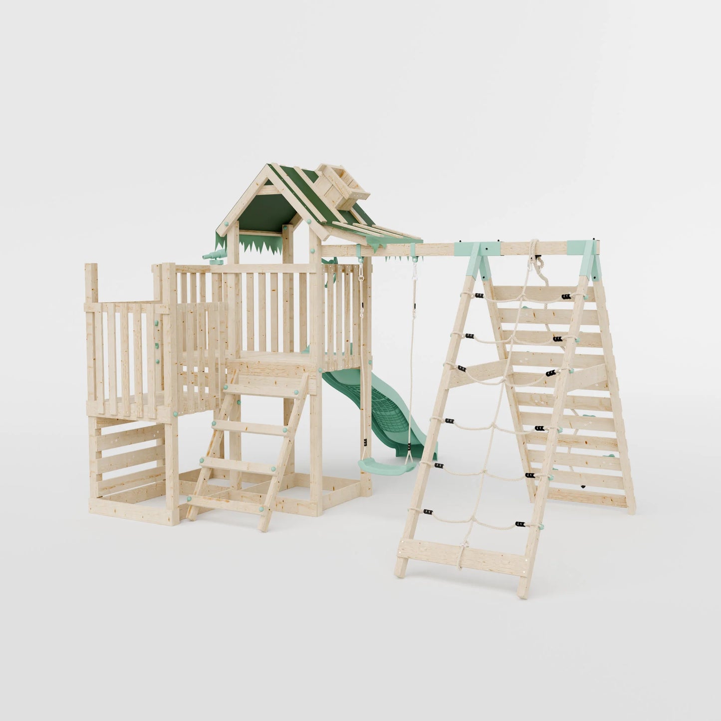 Extended Climbing Frame With Step Up, Single Swing & Climbing Wall - Enchanted Grove VIII