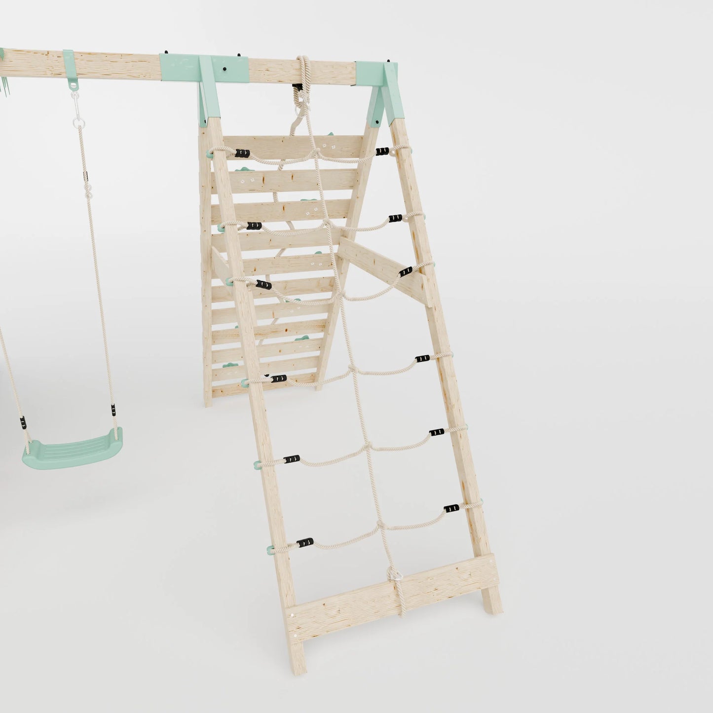 Extended Climbing Frame With Step Up, Single Swing & Climbing Wall - Enchanted Grove VIII