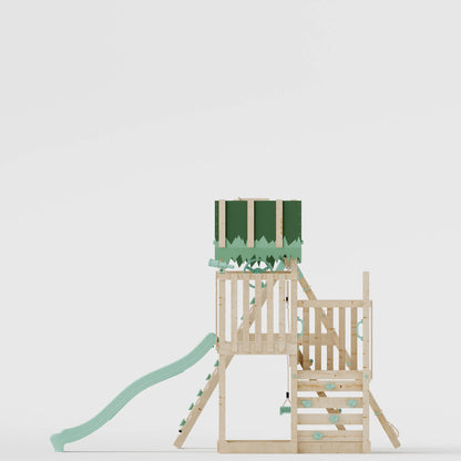 Extended Climbing Frame With Step Up, Single Swing & Climbing Wall - Enchanted Grove VIII