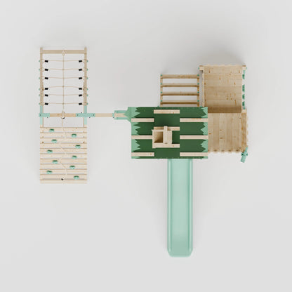 Extended Climbing Frame With Step Up, Single Swing & Climbing Wall - Enchanted Grove VIII