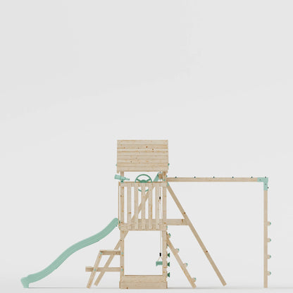 Climbing Frame With Extension, Single Swing, Picnic Table & Monkey Bars - Bramblewick Forest VIII