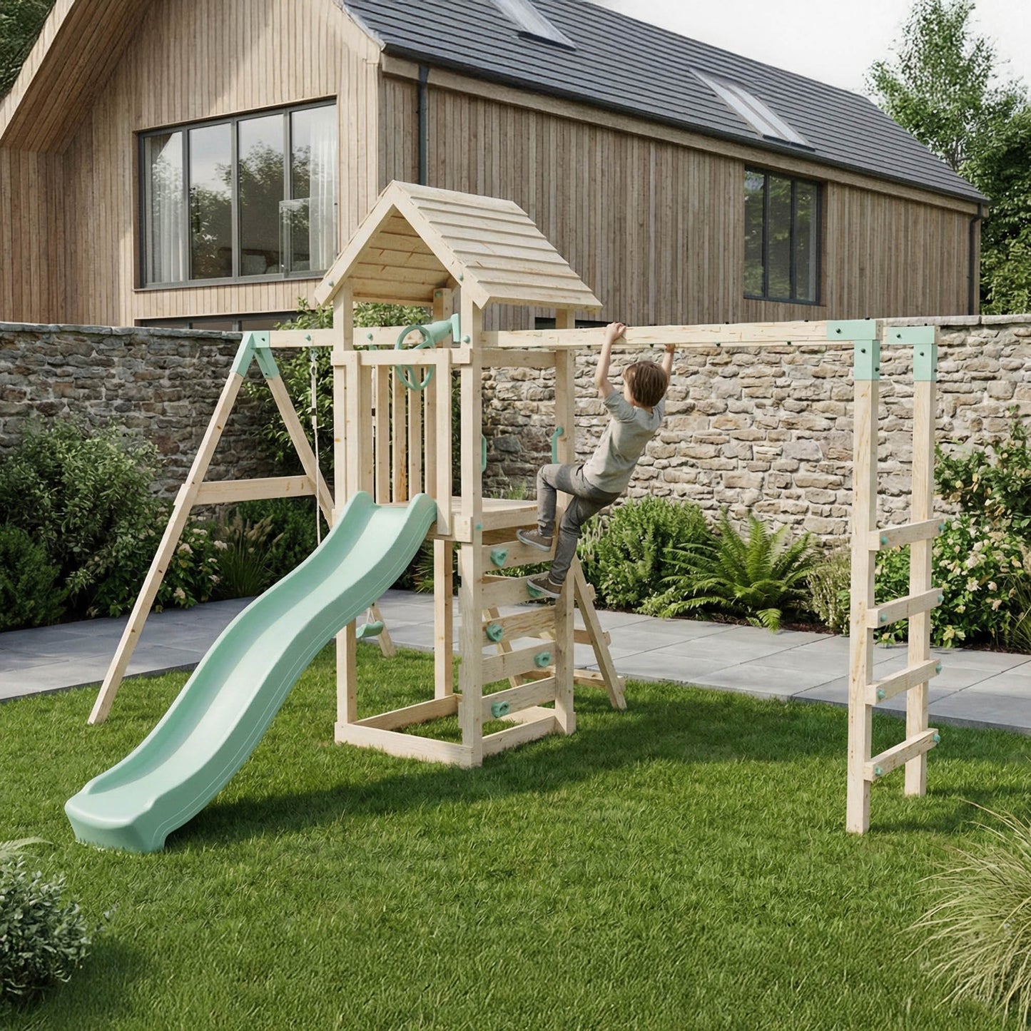 Climbing Frame With Single Swing & Monkey Bars - Bramblewick Forest III