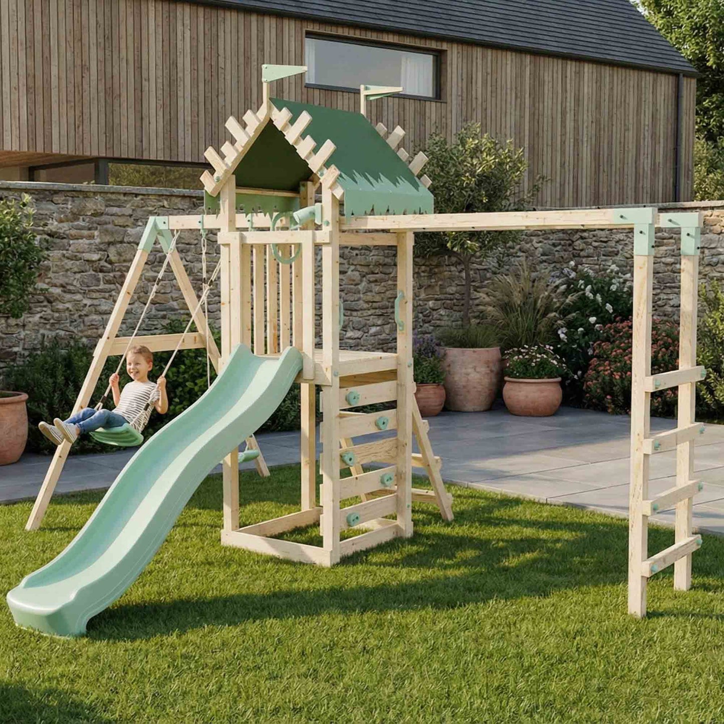 Climbing Frame With Single Swing & Monkey Bars - Enchanted Grove III