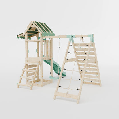 Climbing Frame With Single Swing & Climbing Wall - Eldertree Forest IV