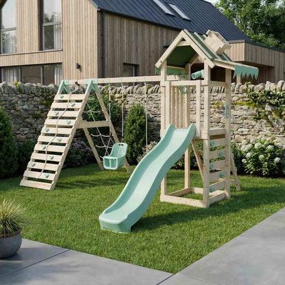 Climbing Frame With Double Swing & Climbing Wall - Eldertree Forest VI