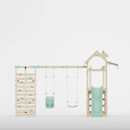 Climbing Frame With Double Swing & Climbing Wall - Eldertree Forest VI