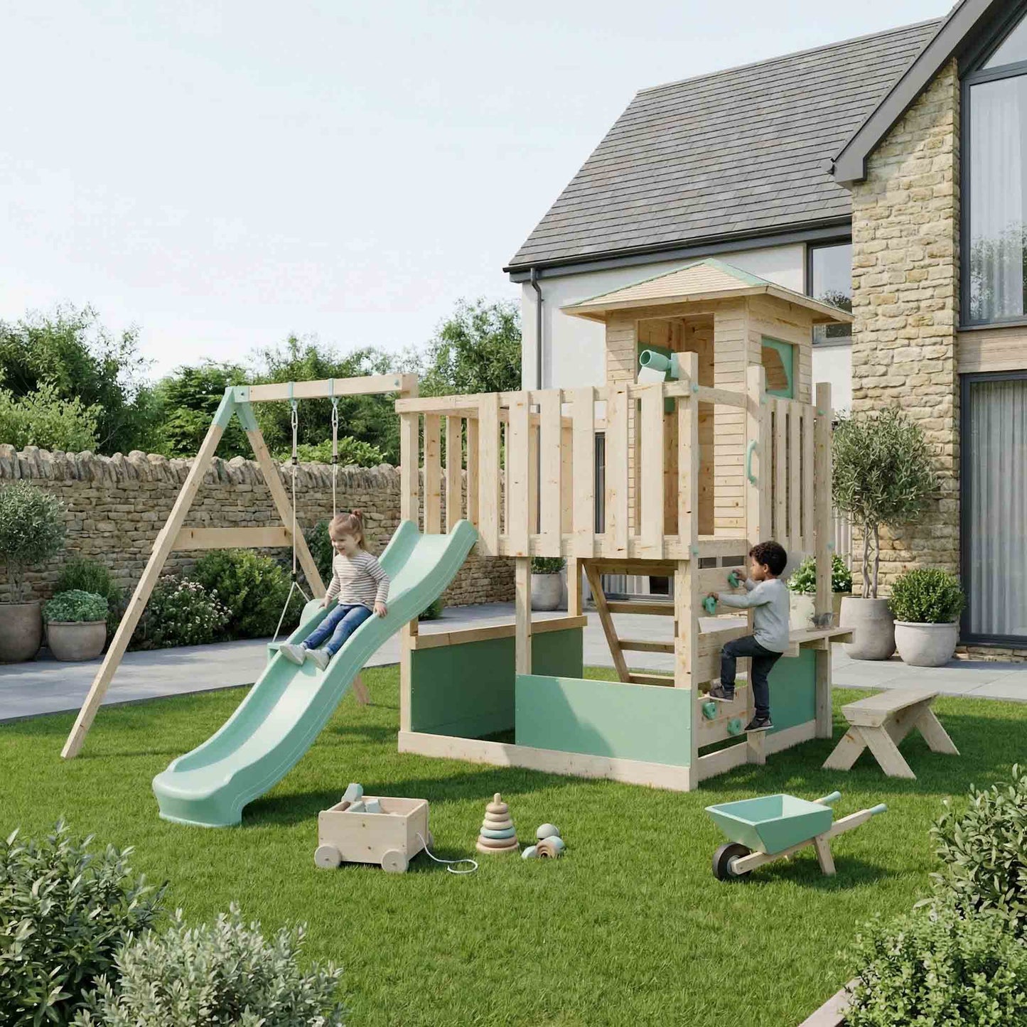 LittleSummit Small Tower Playhouse with Swing