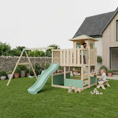 LittleSummit Small Tower Playhouse with Double Swing
