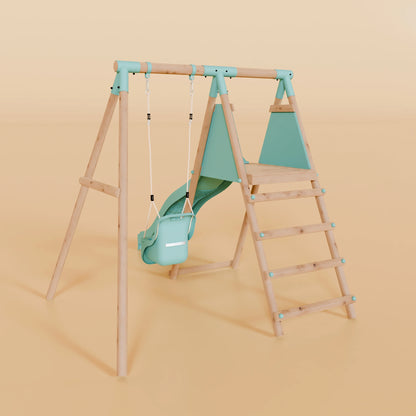 Single Wooden Baby Swing Set With Slide - Springwood II