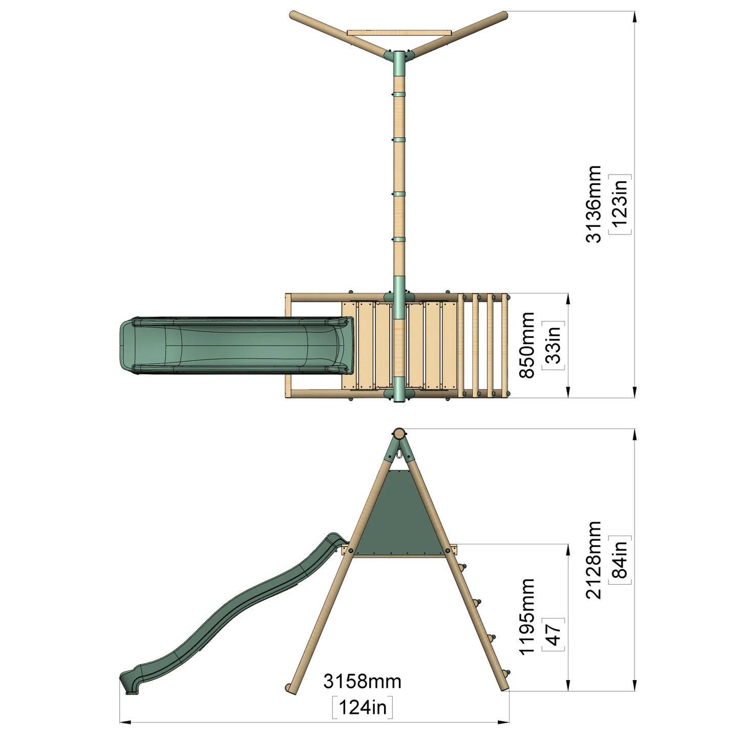 Double Wooden Swing Set with Baby Swing and Slide - Mossy Hollow II