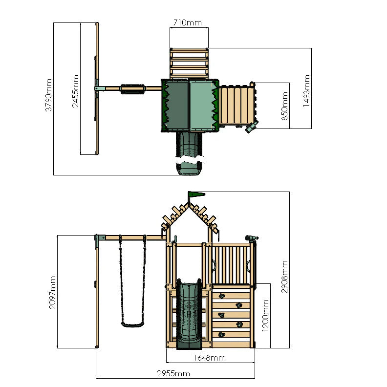 Extended Climbing Frame With Single Swing - Enchanted Grove V