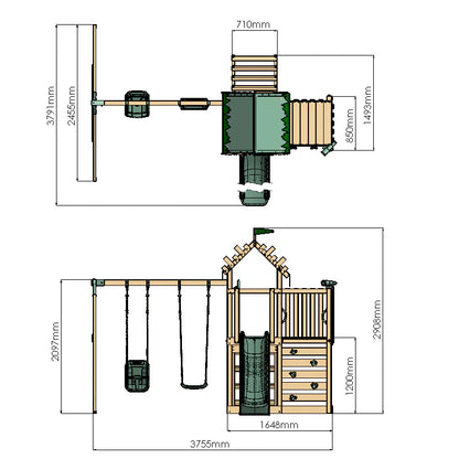 Extended Climbing Frame With Double Swing - Enchanted Grove IX