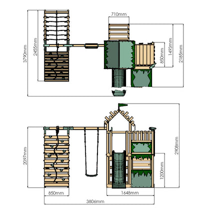Extended Climbing Frame With Single Swing & Climbing Wall With Shop - Enchanted Grove VII