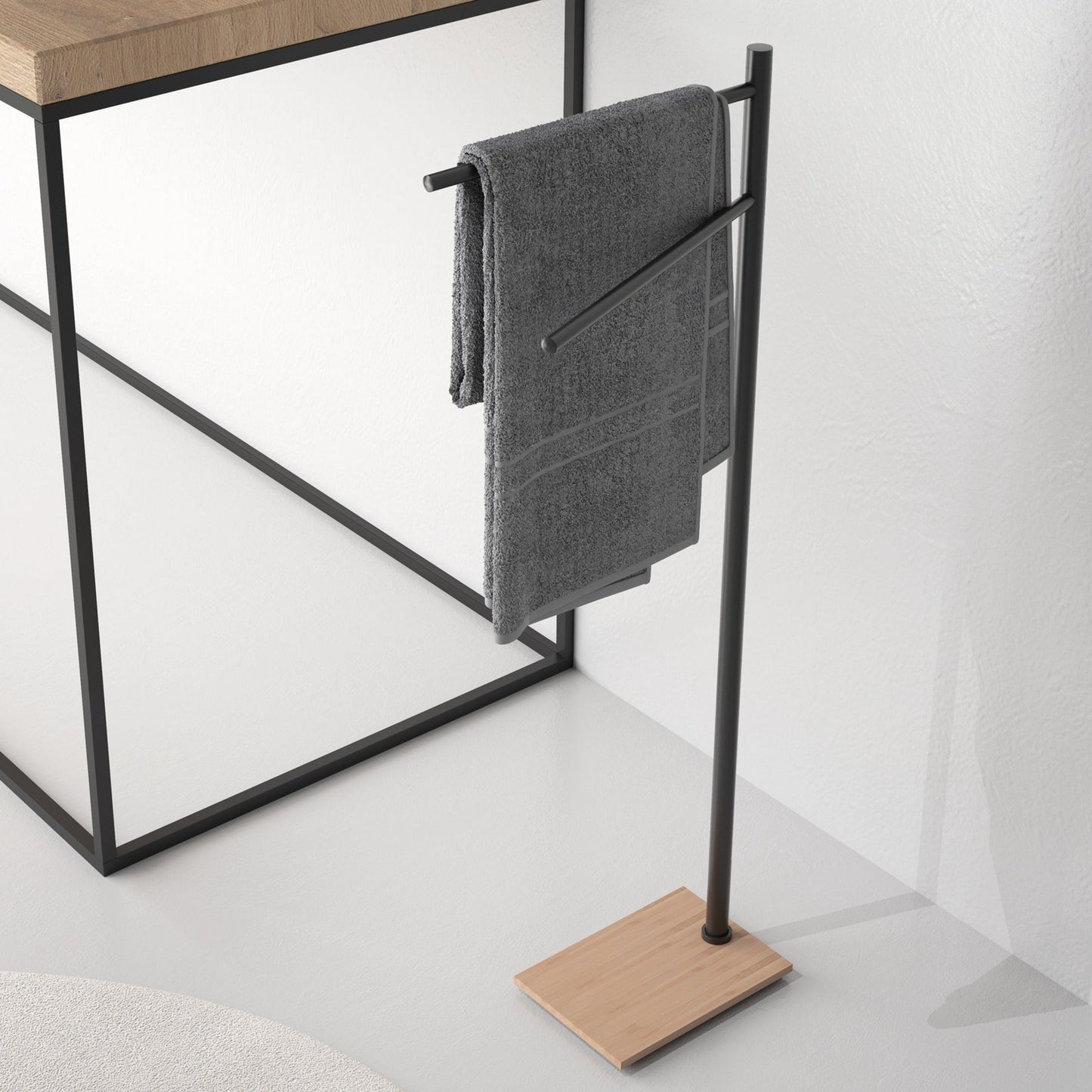Origins Living Gedy Trilly Towel Stand With 2 Swivel Arms Matt Black & Bamboo