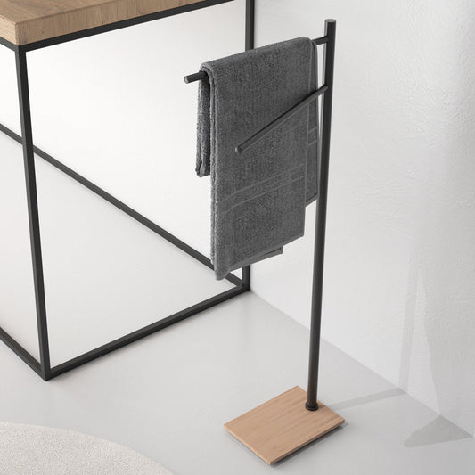 Origins Living Gedy Trilly Towel Stand With 2 Swivel Arms Matt Black & Bamboo