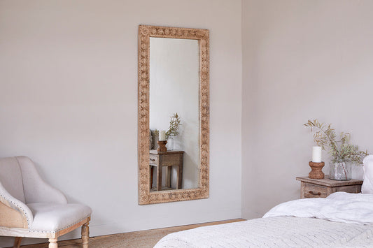 Nkuku Tannir Carved Mango Wood Mirror Natural