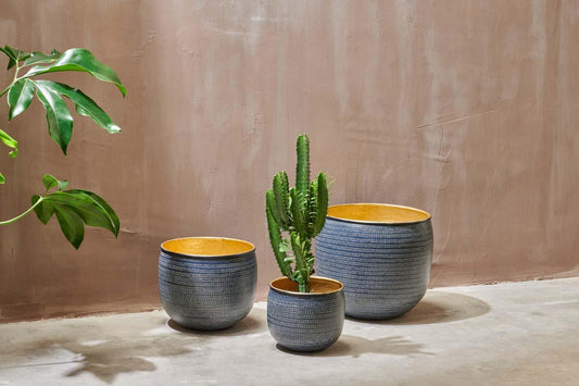 Nkuku Tembesi Etched Planter Antique Black & Brass