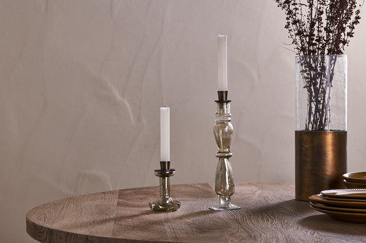 Nkuku Tharad Recycled Glass Candle Holder Smoke Lustre
