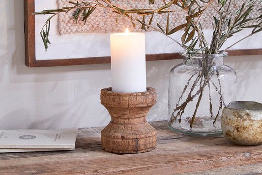Nkuku Thoko Reclaimed Round Candlestick Dark Stain