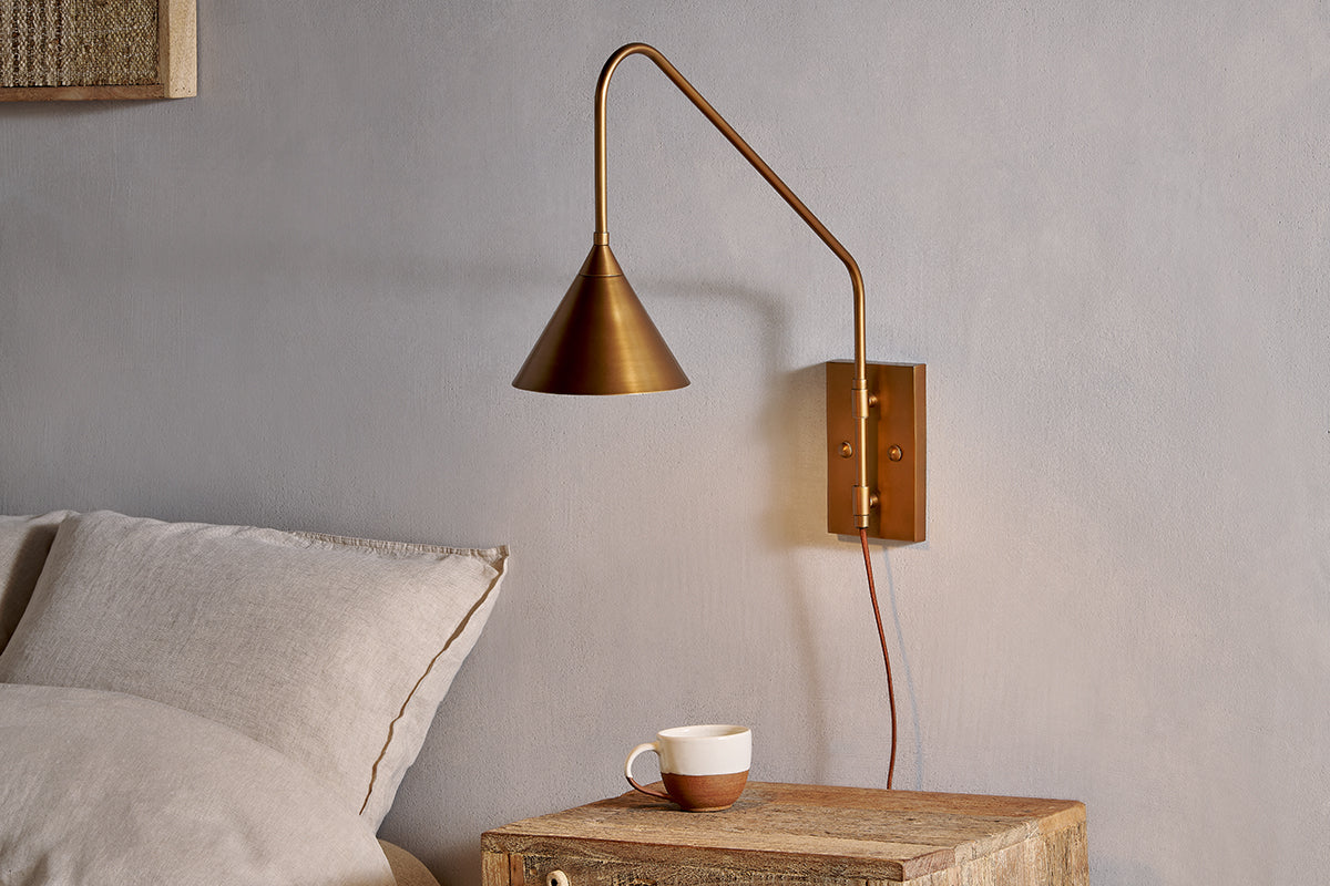 Nkuku Thottam Swing Arm Wall Lamp Antique Brass