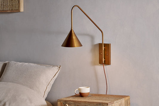 Nkuku Thottam Swing Arm Wall Lamp Antique Brass