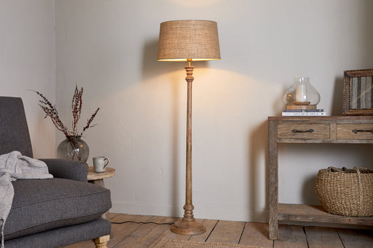 Nkuku Usha Classic Wooden Floor Lamp Natural