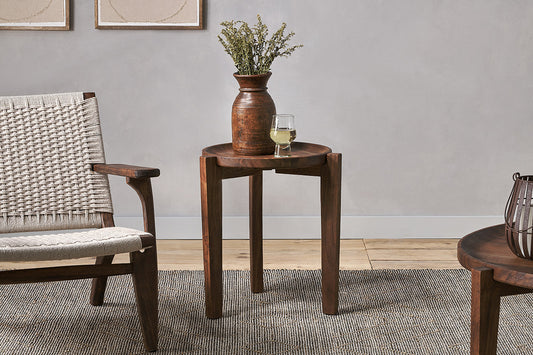 Nkuku Umar Mango Wood Side Table Dark Brown