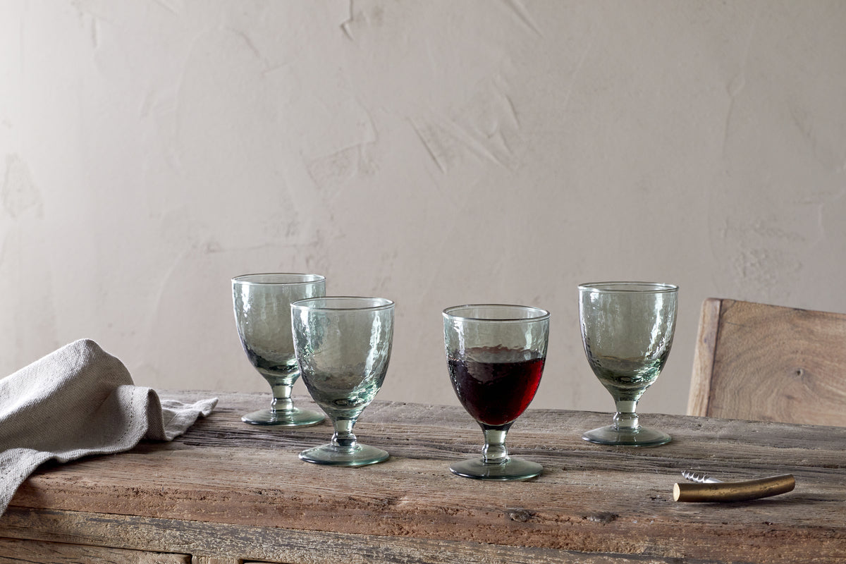 Nkuku Yala Hammered Wine Glass Sage Green (Set Of 4)
