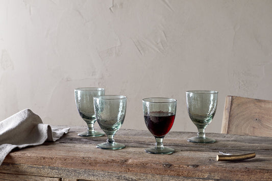 Nkuku Yala Hammered Wine Glass Sage Green (Set Of 4)