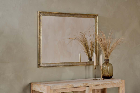 Nkuku Yadur Rectangular Mirror Antique Brass Large