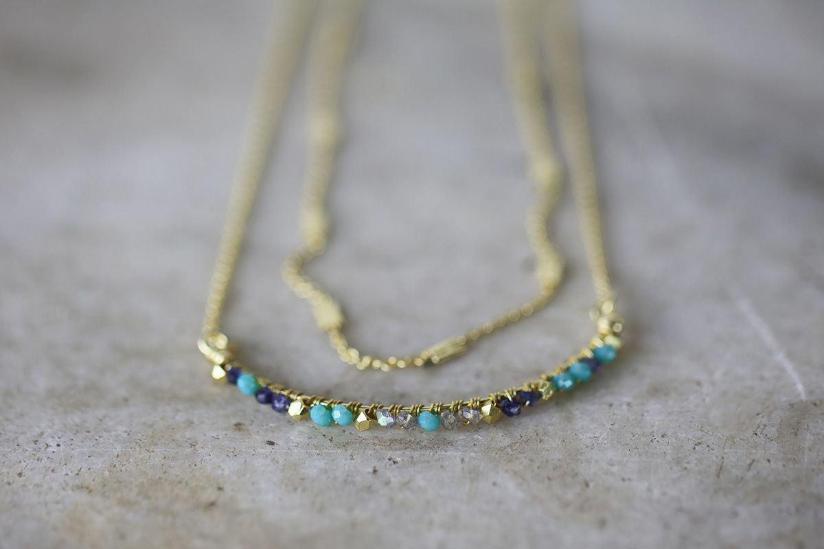 Nkuku Aja Lolite, Labradorite And Chalcedony Necklace