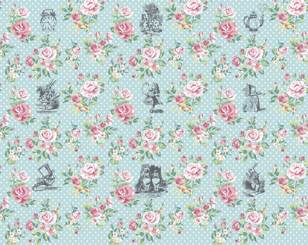 Origin Murals Alice In Wonderland English Rose Print Blue 350cm X 280cm