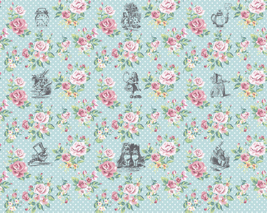 Origin Murals Alice In Wonderland English Rose Print Blue 350cm X 280cm
